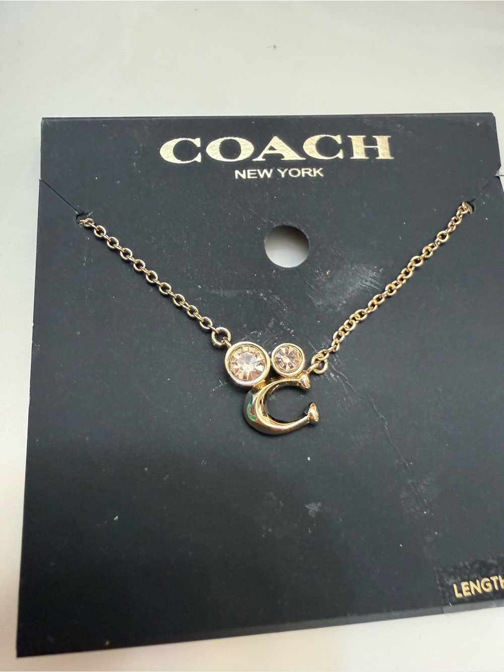 Coach Gold-Tone 'C' Necklace with Crystal Accent Stones